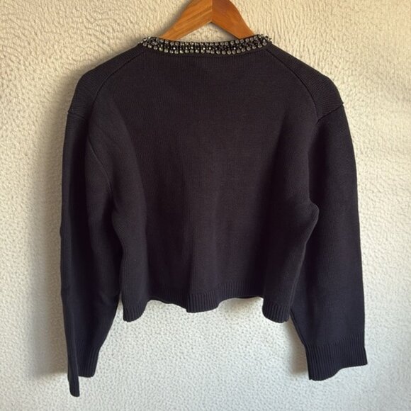 J Crew New relaxed Emilie sweater lady jacket jewel trim Womens Medium Black - Picture 3 of 9